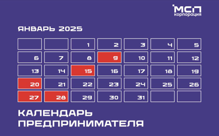 Календарь предпринимателя на январь 2025 года.